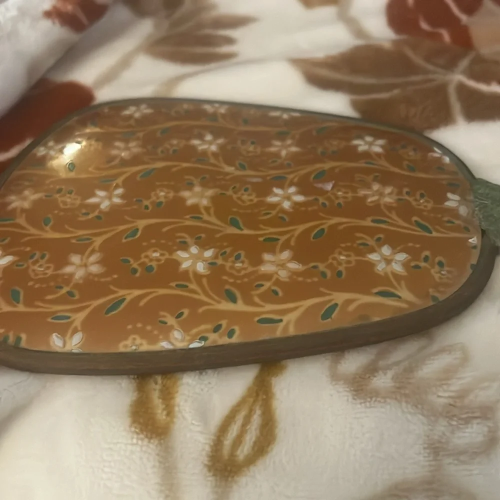 Antique hand mirror floral silver orange boho